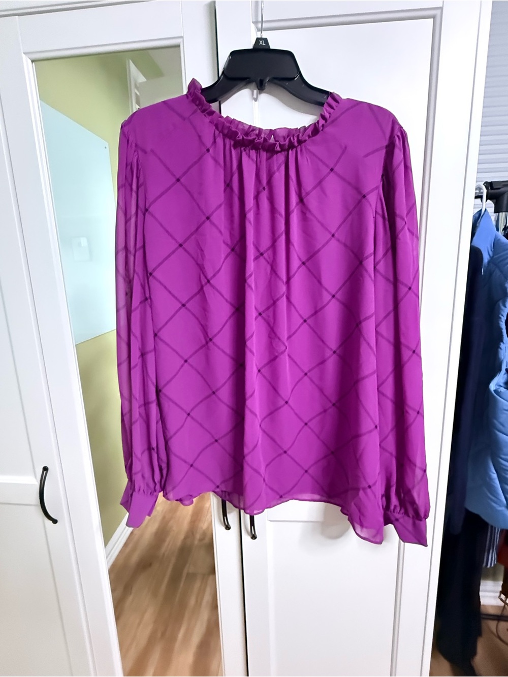 Worthington Magenta Long-Sleeve Ruffle Neck Blouse